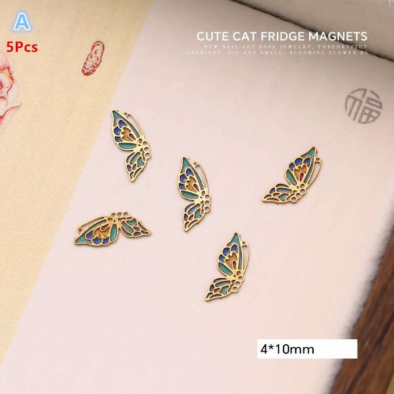 Chinese Enamel Copper Butterfly Nail Charms Painted Butterfly Nail Art Decorations For Diy Nail Accessories Charms Supplies