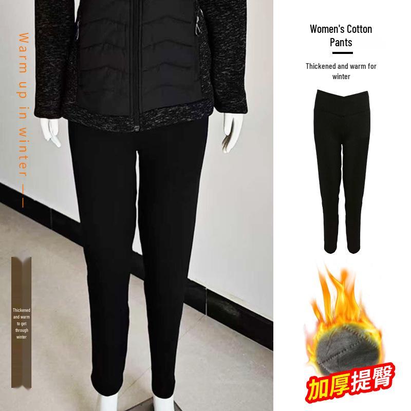 

Women s Warm Plus Velvet Cotton Slimming Pants: Autumn/Winter Cold Protection Base and Outer Layer XXXL чёрный