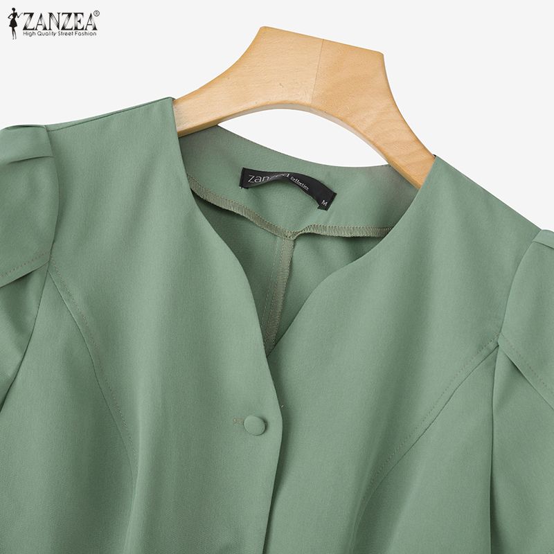 ZANZEA Bluză de vară cu mânecă scurtă și decolteu în V pentru femei