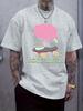 Casual Crew Neck T-shirt with Skateboard Brain Print