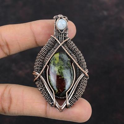 Dragon Bloodstone Gemstone Pendant Copper Wire Wrapped Pendant Handmade Pendant Anniversary Gift Wire Wrap Jewelry Rainbow Moonstone Pendant