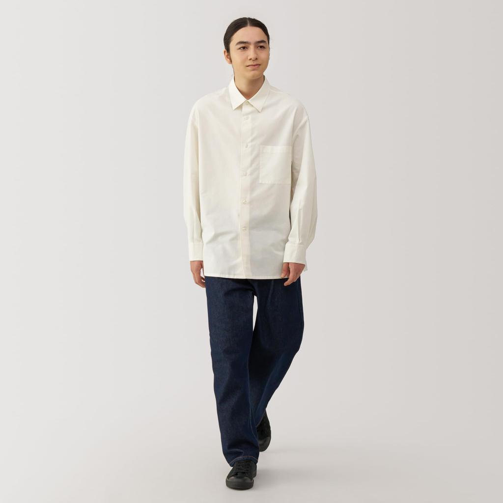 MUJI Men's Washi-Blend Poplin Shirt, BG1RFA4A, Off-White, Men's Size S