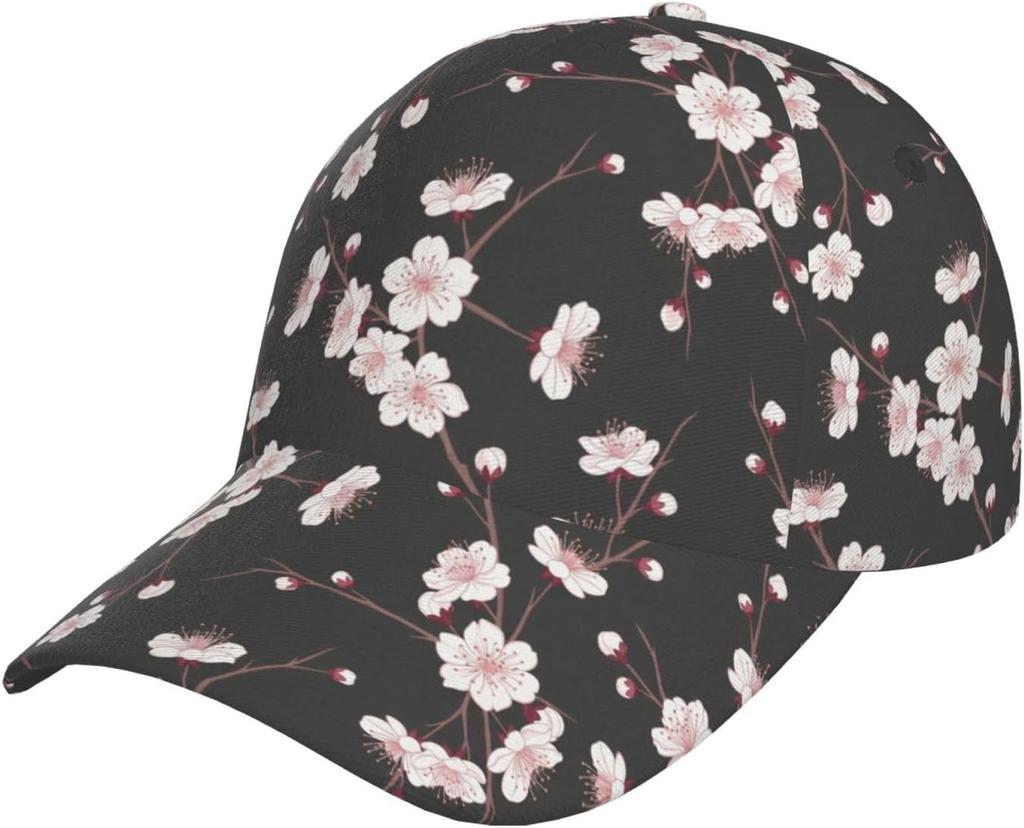 Watercolor Cherry Blossom Branch Pattern Baseball Cap Women's Men's Athletic Fitted Cap Outdoor Baseball Hat Sports Sun Cap
