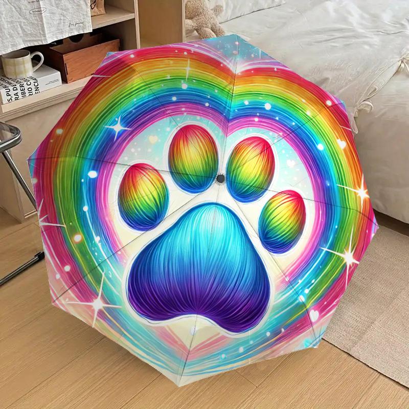 1 st Mönster med regnbågsfärgade tassavtryck Paraplydesign Automatiskt Öppnings- och Stängningsparaply, Högkvalitativt Reseparaply, Lätt och Bärbart, -1002113