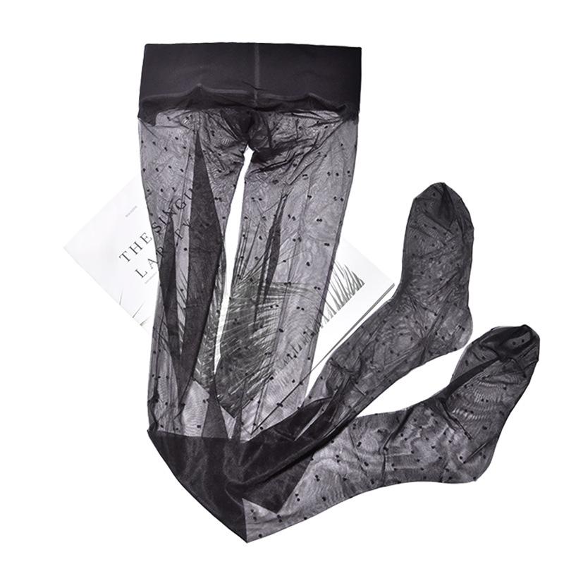 Retro Polka Dot Stockings Ultra-thin Silky High-transparency Sexy 360 Crotch Seamless with Foot-shaped Large Size Polka Dot Stockings