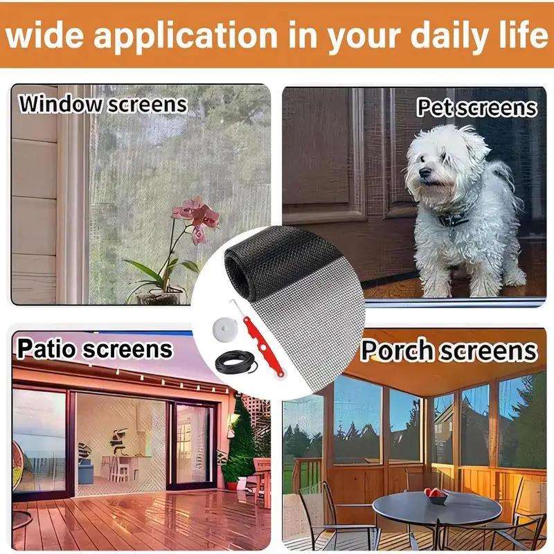 Window Screen Replacement Sliding Screen Replacement Kit 157x47 Inch Heavy-Duty Roll Sliding Door Repair Kit Pet Proof For Porch