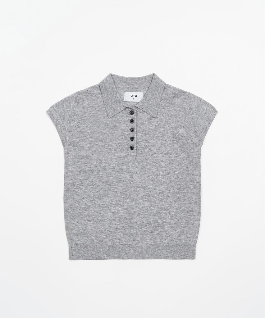 TOFFEE WOMEN W Button Cap Half Knit (Grey)