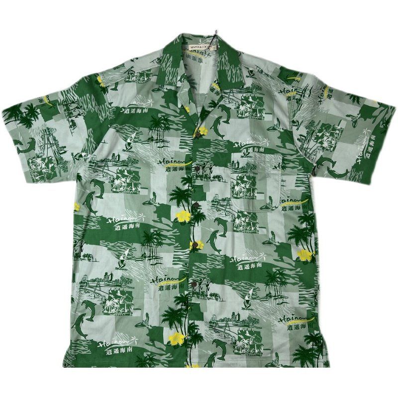 Men's Summer Pure Cotton Loose Large Size Shirt Hainan Seaside Vacation Retro Casual Couple Printed Short-Sleeved Shirt