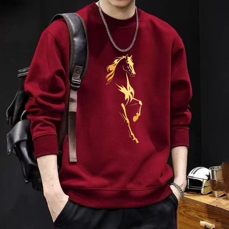 Sweat à capuche tendance pour homme avec imprimé cheval, manches longues, col rond, pour l'automne/l'hiver