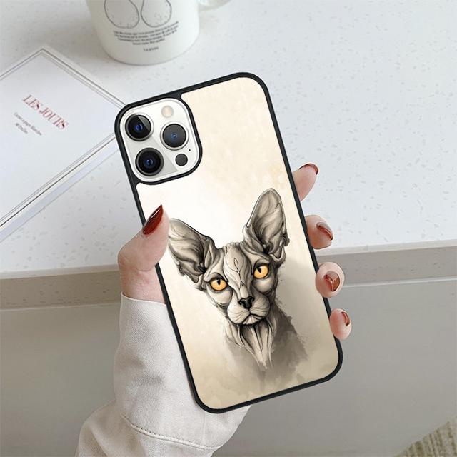 Tattoo Sphinx Cat Phone Case For iPhone 17 Air 13 12 14 15 16 Cover For Apple 14 15 16 11 Pro Max Plus Coque