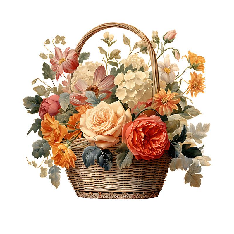 

Винтажная наклейка на стену в виде цветочной корзины для декора спальни, гостиной, самоклеящаяся виниловая наклейка с цветочным узором 30x30CM разноцветный