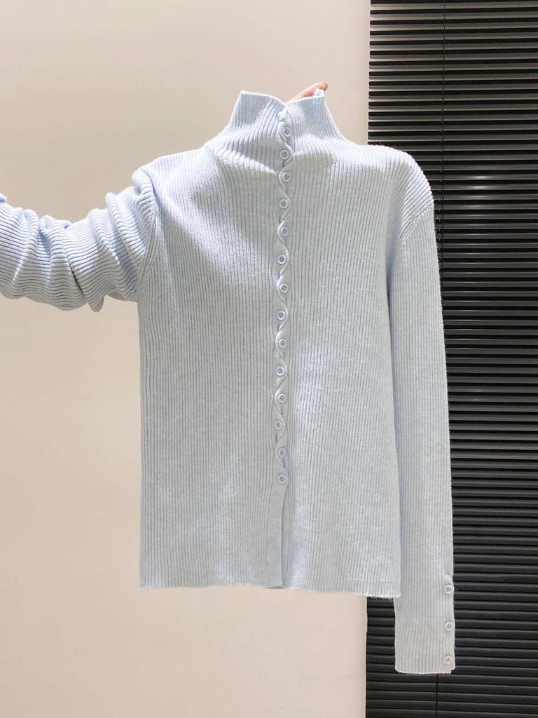 Single-breasted knitted cardigan jacket women's autumn and winter new stand-up collar sweet front shoulder inner top soft waxy sweater