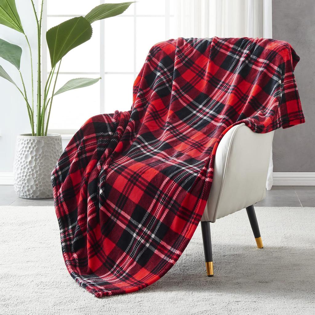 Plaid Flannel Blanket, Light And Comfortable, Four-Season Orange Plaid Blanket, Suitable For Bed Sofa Blanket