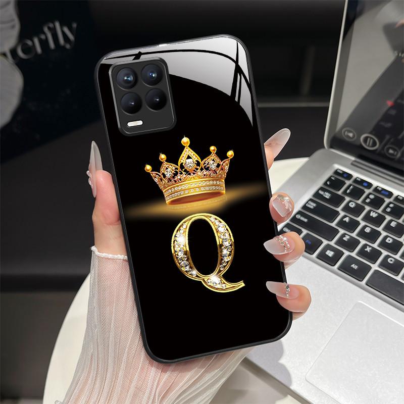 For Realme 8 Case Fashion Letters Hard Tempered Glass Back Cover For Realme 8 Pro 8i Realme8 4G RMX3085 Phone Case Luxury Coque