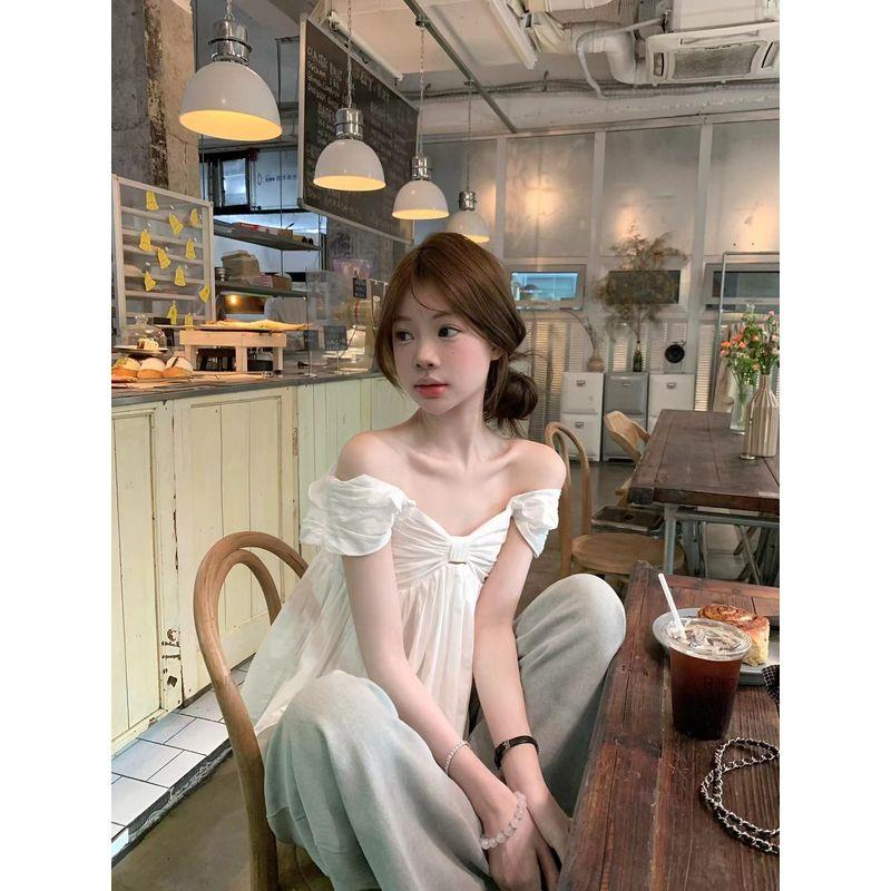 Kumikumi Gentle Temperament V-neck Pleat Cami Women Summer Age-Reducing Versatile White Slimming Top