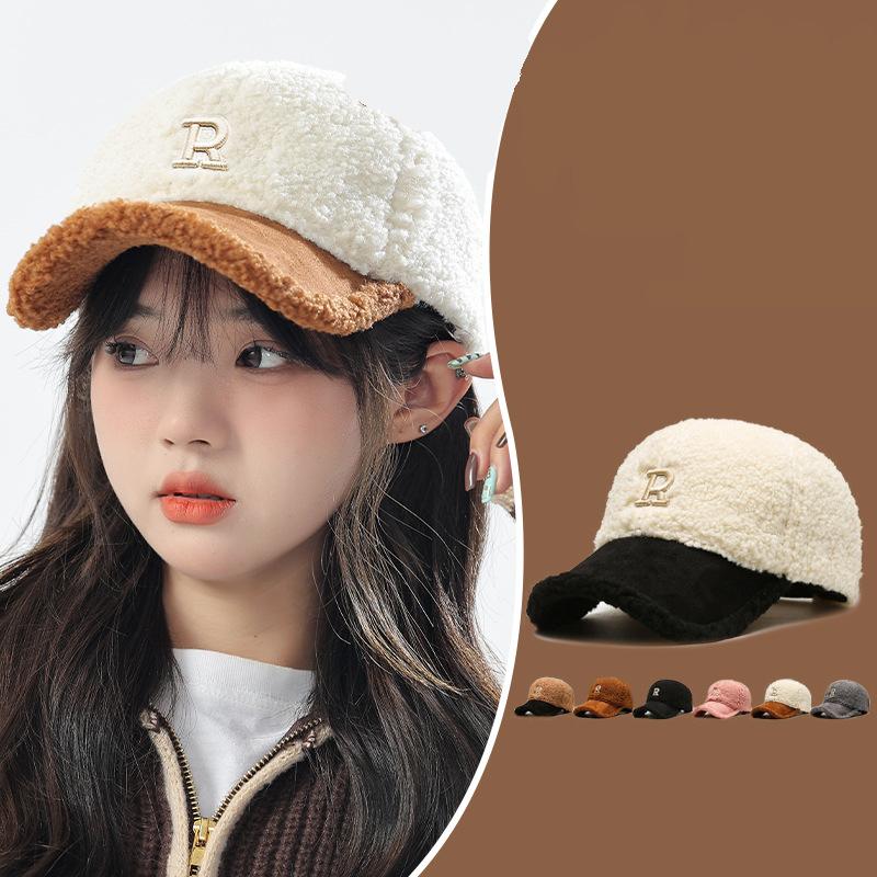 Lamb Wool Hat, Influencer Letter Baseball Cap, Fashionable And Versatile, Makes Your Face Look Smaller, Duckbill Cap