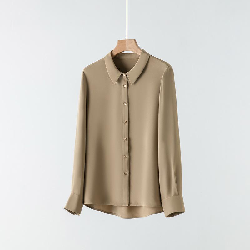 2025 Spring Women's Long Sleeve Silk Blouse - Luxurious Mulberry Solid Color Shirt