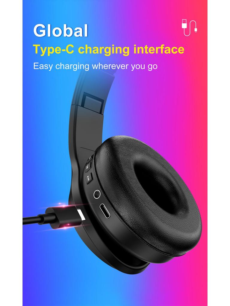 Type-C Wireless Bluetooth Over-Ear Gaming Headset with Heavy Bass Stereo Sound
