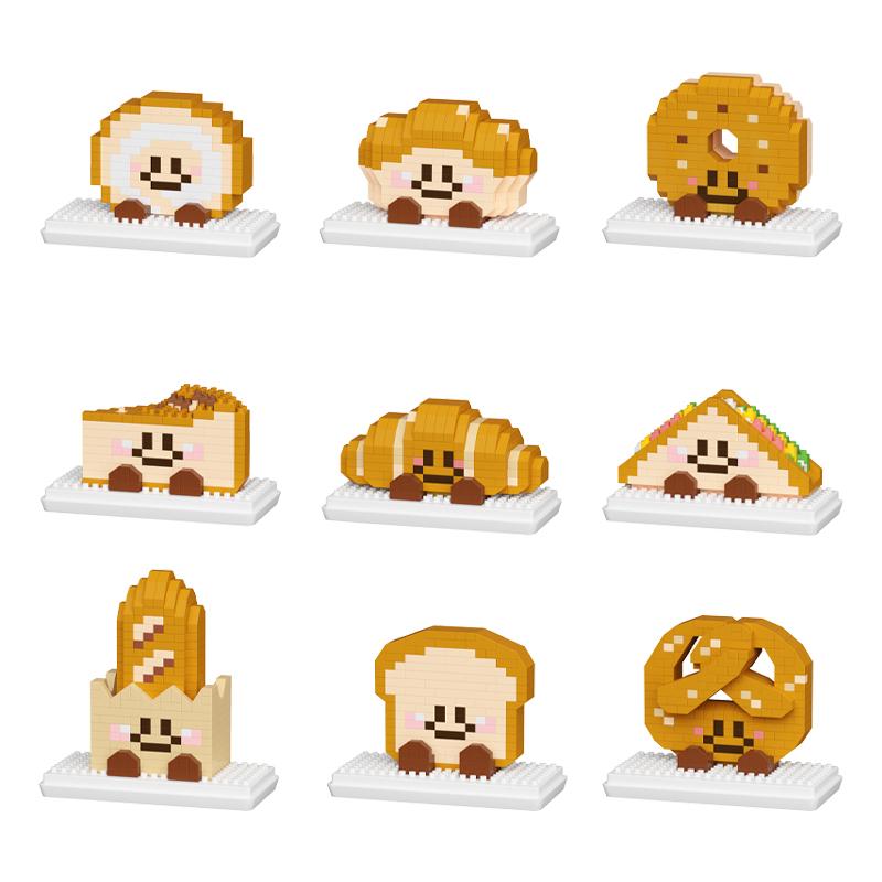 Non-Toxic Kawaii Bread&Cake Series Mini Blocks Toys Micro Particle Building Blocks Toast Sandwich Croissant Educational Kids Toys