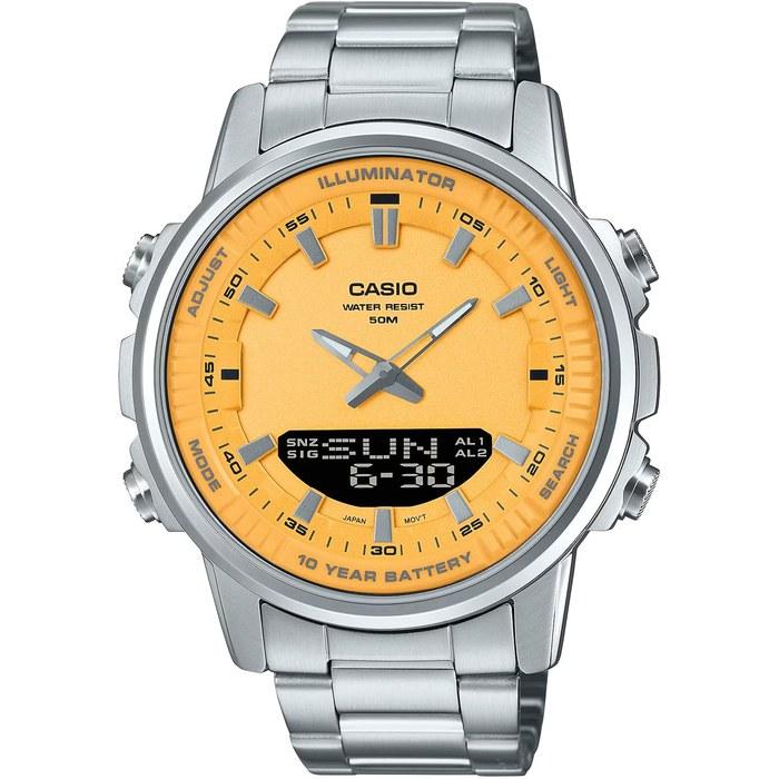 Casio World Time Analog-Digital Quartz Men s Watch AMW-880D-9AV (Orange/Yellow, Metal Band)
