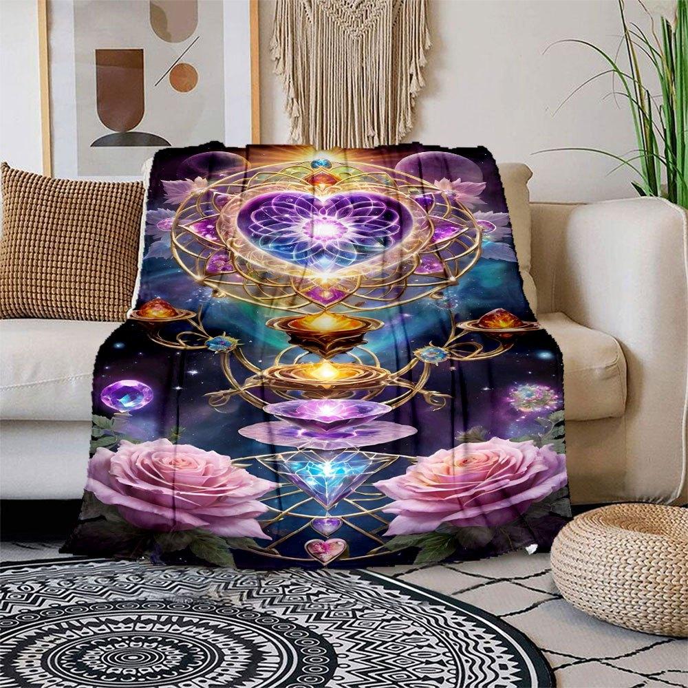 "Enchanted Mandala Crystal Heart Decor"Blanket Flannel Throw Blanket for Sofa, Bed, Travel, Camping, Office