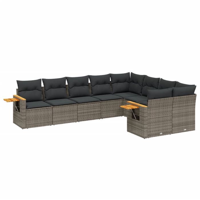 VidaXL Salon de Jardin avec Coussins 9 pcs, Canapés de Terrasse, Ensemble de Meubles de Patio, Mobilier d'Extérieur, Gris 3227145