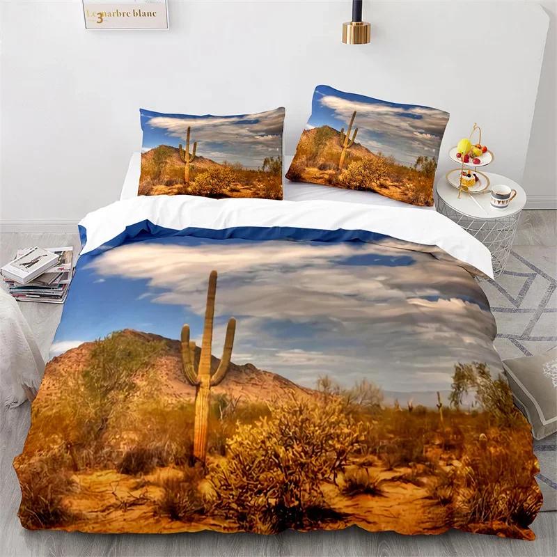 Cactus Duvet Cover Tropical Desert Plant Queen Comforter Cover Mountain Sunrise Bedding Set Microfiber Quilt Cover For Kids Teen