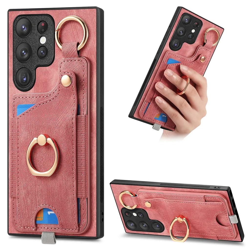 Ring Holder Cards Solt Wallet Leather Case For Samsung Galaxy S25 Ultra S24 FE S23 S22 Plus A16 A26 A56 A06 A36 A17 A07 Cover