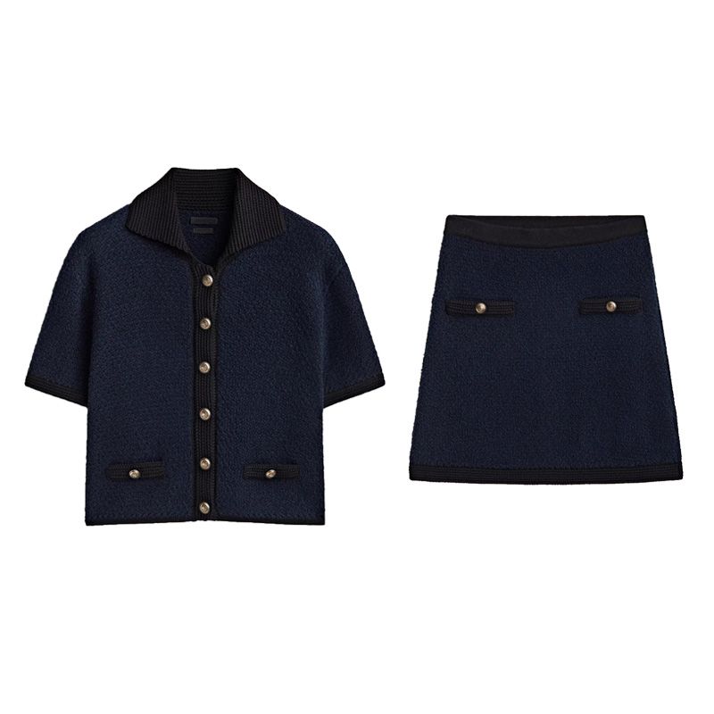 MD Classic Style Golden Button Decoration Knitting Cardigan 5690535 Mini Skirt A- Line Skirt 5217535