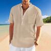 2025 Spring/Summer Men's Stand-Up Collar Short-Sleeve Henley Shirt - Loose Casual Vacation Style