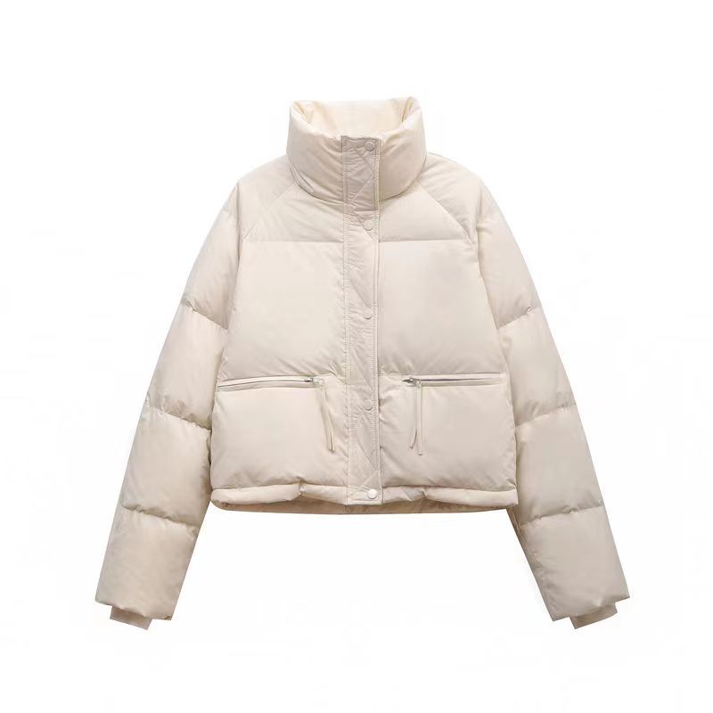 Dámská péřová bunda Stand Collar Zimní korejský styl Bílá kachní péřová lehký kabátek