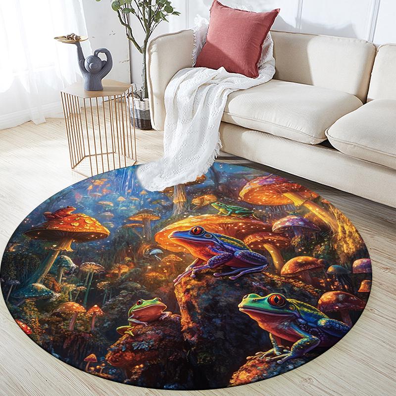 Colorful Frog pattern round rug,Carpet Rug for Living Room Bedroom Sofa Playroom Decor,Non-slip Floor Mat,Holiday Gifts and Birthday Gifts