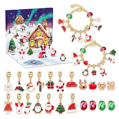 Christmas Advent Calender Gift Box Creative D IY Snowman Santa Claus Bracelet Countdown Calendar Box Jewelry Bracelet Making Kit