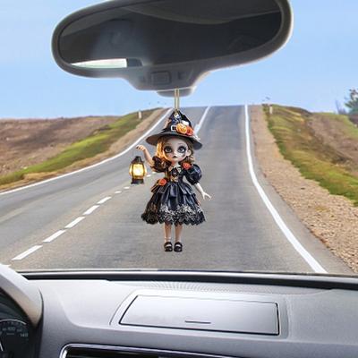 Halloweenová čarodějnice Přívěsek do auta Dýňové lucerny Netopýří prvky Ozdoba na zpětné zrcátko Gotický Stolní
