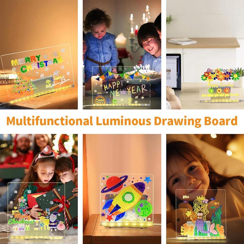 Light Up Doodle Board for Kids Light Up Acrylic Drawing Board with 7 Quick-Drying Pens Luminous Writing Pad for Kindergarten