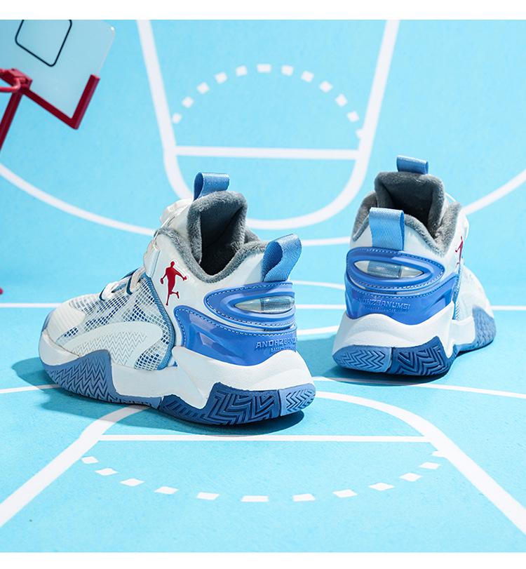 Winter 2025 Children's Non-Slip Leather Basketball Shoes with Velvet Lining