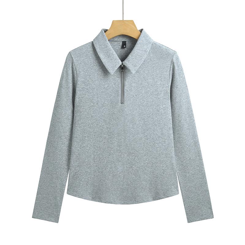 2025 Women's Slim Fit Long-Sleeve Polo Collar T-Shirt - Solid Color Base Layer for Spring and Autumn