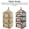 Outdoors Drying Net Foldable Drying Rack 4 Layers Fish Mesh with U-Shape Zippers and Hooks for