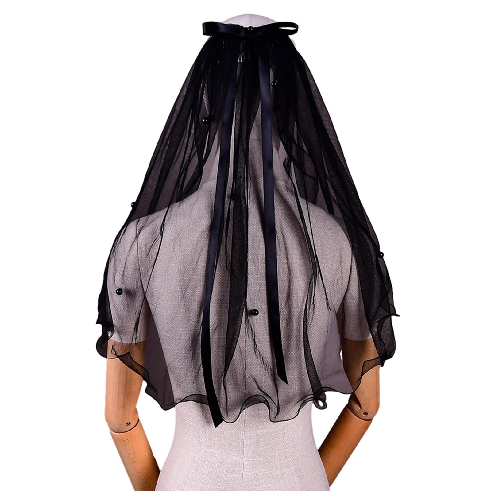 

Фата невесты, изысканный фатиновый бисер, 3D бант, короткая фата для девичника, девичника, девичника, платок на голову для невесты чёрный