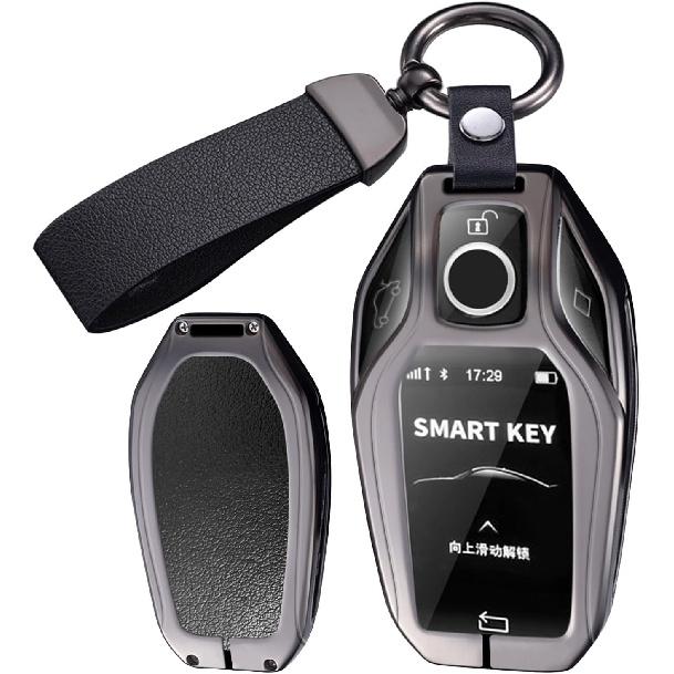 

ontto Key Fob Case Clear Front Cover Fit for BMW LCD Digital Touchscreen Smart Remote for 5 6 7 8 Series X3 X4 X5 X7 G30 G31 G32 G11 G12 G70 G01 G02 Long-keychain-black
