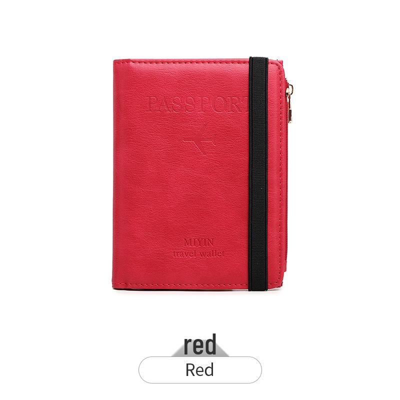 

2024 Женская RFID Защита от кражи Сумка для паспорта - Многофункциональный, Простой, Однотонный Дорожный держатель красный