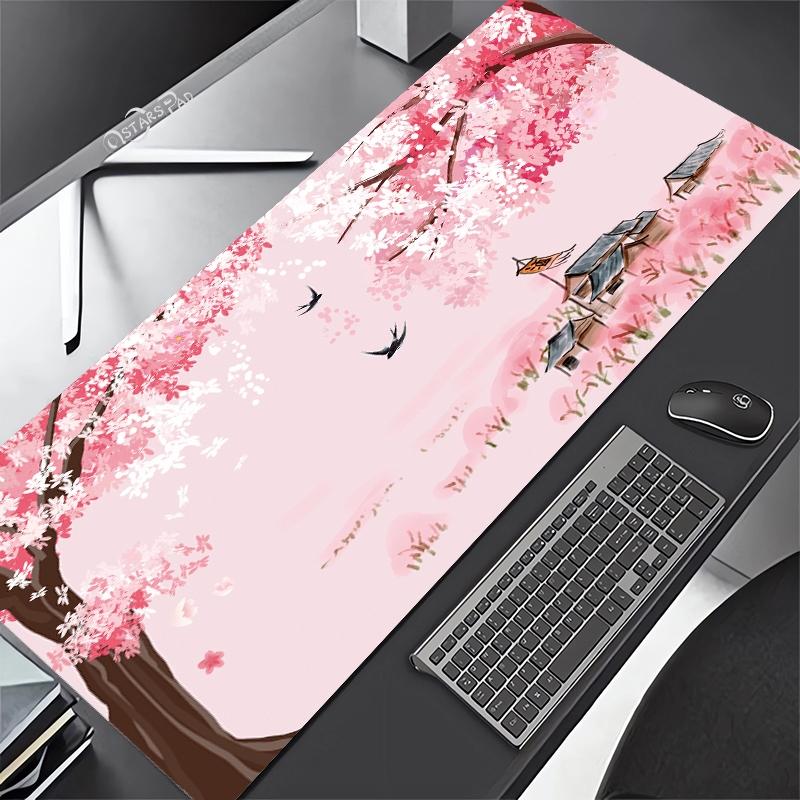 Cherry blossom mouse pad pastel pink desk mat cute sakura flowers xxl malaking Japanese gaming deskmat