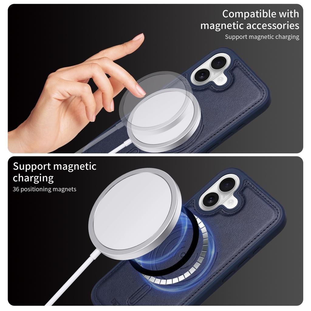 For iPhone 16 Magnetic Case BETOPNICE Leather Phone Cover Kickstand with Detachable Card Bag
