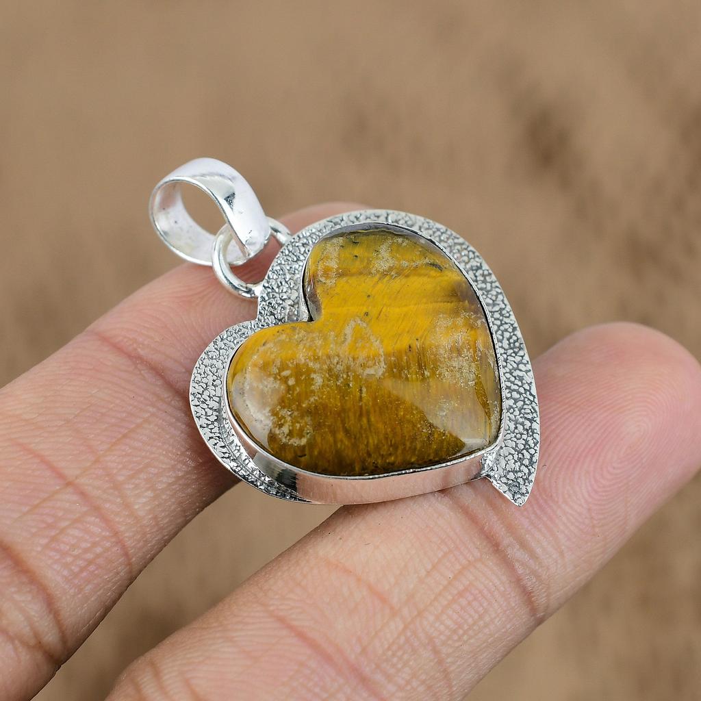 Easter Sale Sterling Silver Tiger's Eye Stone New Heart Birthday Pendant Jewelry