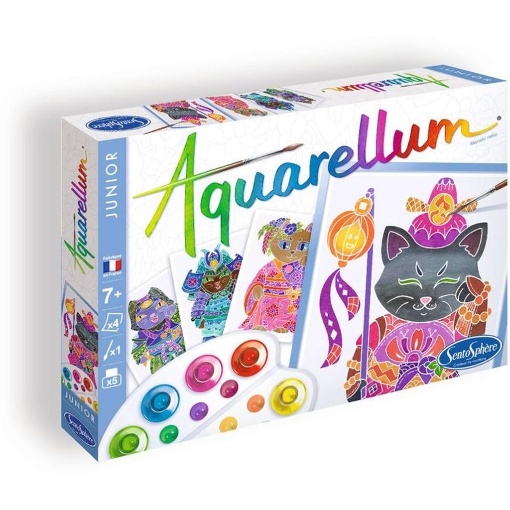 Peinture aquerelle - SENTOSPHERE - Aquarellum Junior - Maneki Neko - 5 couleurs - Sertissage sur papier Vélin - Des 6 ans