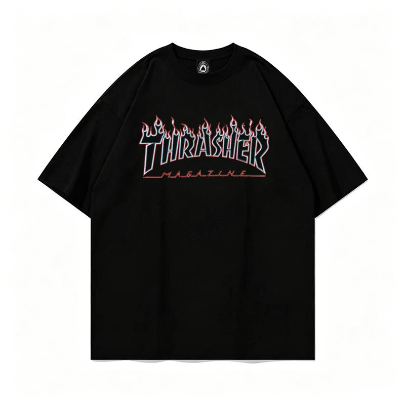 2027 Summer Thrasher Skateboard Magazine Letter Print T-Shirt Men Women Oversized Cotton Short Sleeve Casual Streetwear Tee Top