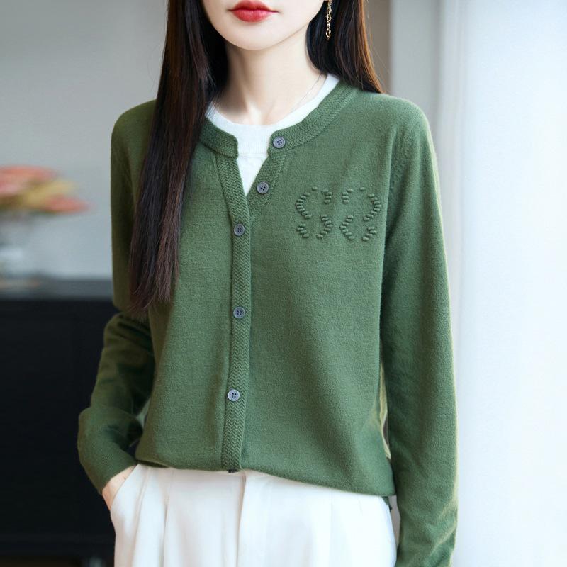 Cárdigan de punto de lana para mujer, cuello redondo, botones, estilo coreano, Otoño 2026