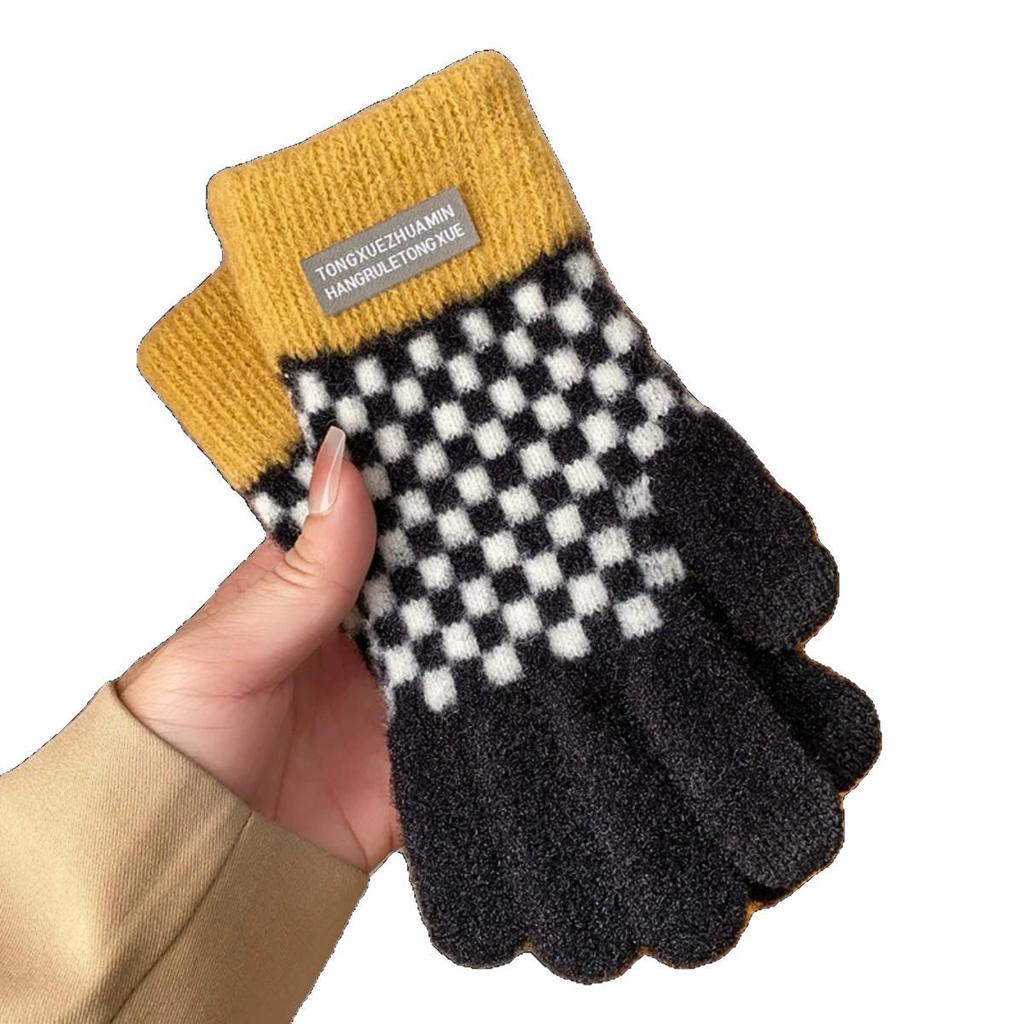 Damen Fleecegefütterte Karierte Handschuhe für Herbst Winter - Vollfinger, Warm und Stilvoll