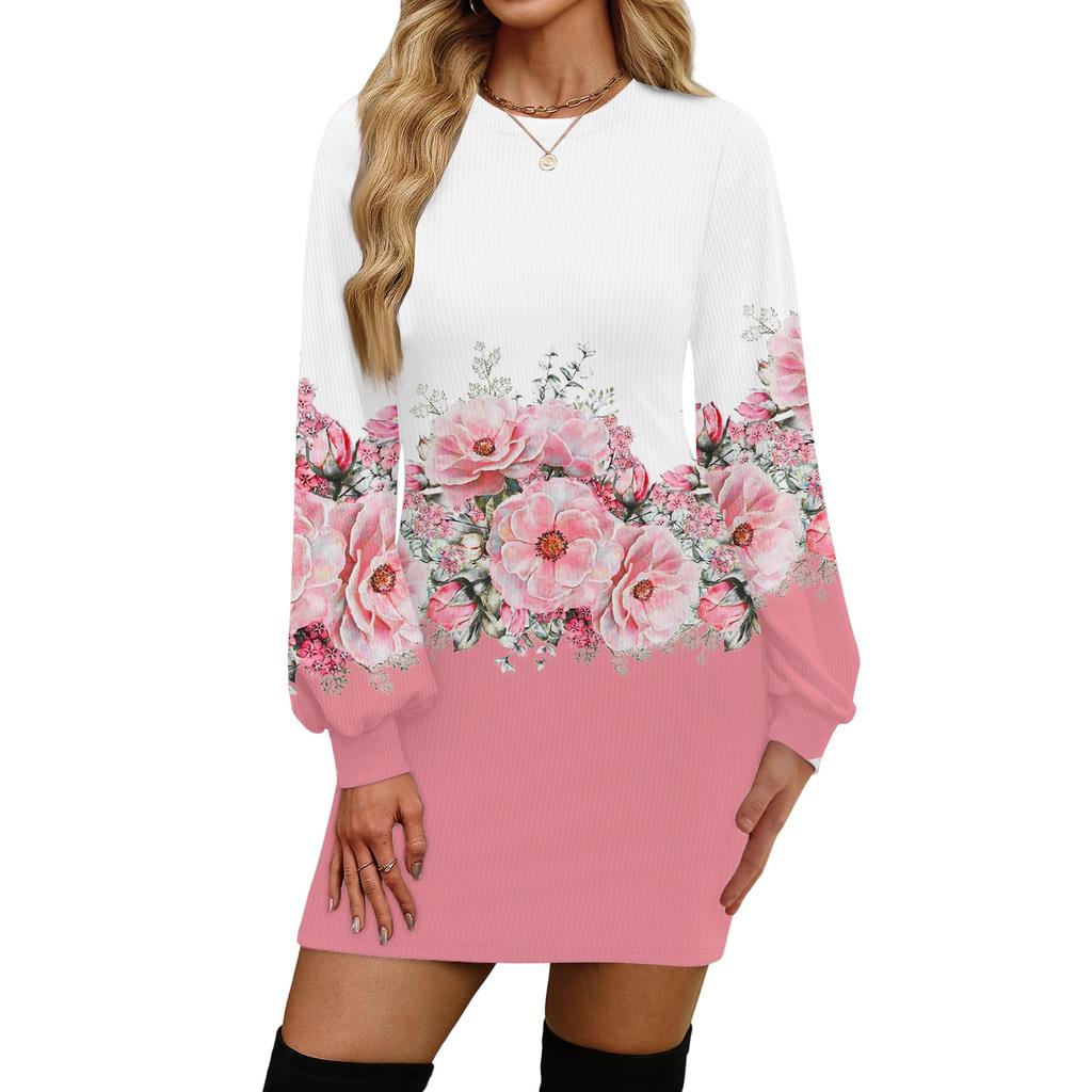 Damenmode Lässiges Rundhals Langarmkleid