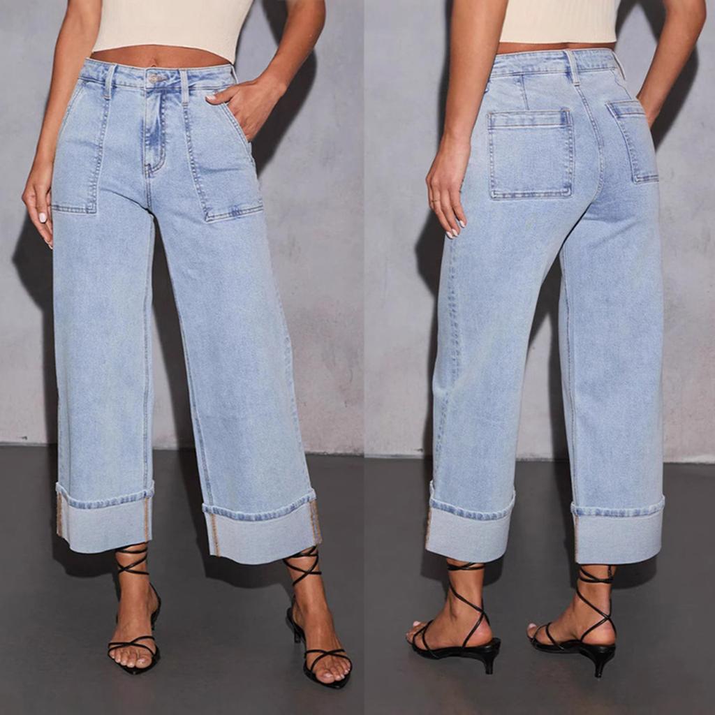 Women's High Waist Washed Women's Jeans Fashionable Versatile Straight Leg Pants